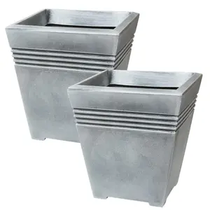 1 x Square Venice Planter Lightweight Grey Flower Pots For Home, Garden & Patios