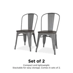 Fusion Dining Chair in Metal in Silver, 2 pieces