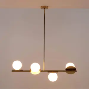 houseof Brass Frosted Glass Opal Ball Shade Disk Ceiling Light - Gold