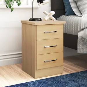 Cascio 3 Drawer Bedside Table Sonoma Oak Effect