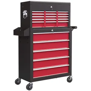 HOMCOM Rolling Tool Chest Lockable Roller Cabinet with with 14 Drawers Red