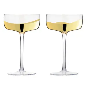 Wave Champagne Saucers (Set of 2) Gold/Clear