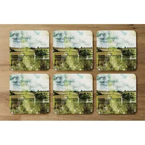 Square 6 Piece Coaster Set (Set of 6) Mellow/Green