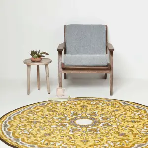 Homescapes Rae Yellow Round Outdoor Rug, 180 cm