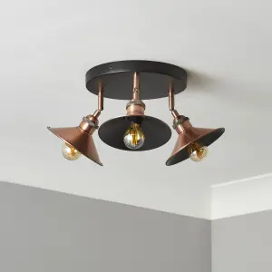 Bureau Satin Black Copper effect 3 Light Spotlight