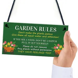 Red Ocean Garden Rules Funny Sign - Outdoor Decor For Your Garden, Garden Shed or Summer House  Funny Garden Signs