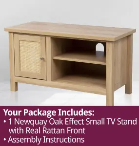 Hallowood Furniture Newquay Oak Effect Small TV Stand with Real Rattan Front