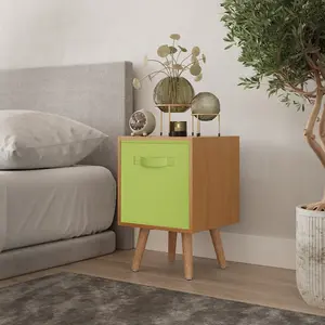 URBNLIVING 50cm Height Green 1-Drawer Cube Shelving Unit with Scandinavian Beech Legs