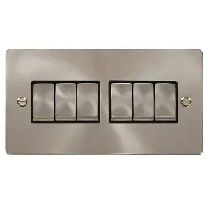 Flat Plate Satin / Brushed Chrome 10A 6 Gang 2 Way Ingot Light Switch - Black Trim - SE Home