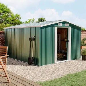 Dark Green Garden Metal Furniture Storage Tool Shed with Sliding Door