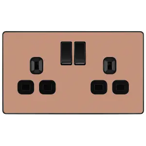 British General Double 13A Gloss Copper Switched socket & Black inserts