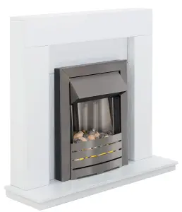 Adam Malmo Fireplace in White with Helios Electric Fire in Brushed Steel, 39 Inch