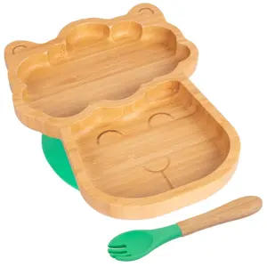 Bamboo Llama Baby Weaning Plate & Fork Set - Green