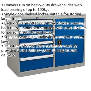 Heavy Duty Industrial Tool Storage Cabinet with 5 Drawers and 1 Shelf Locker