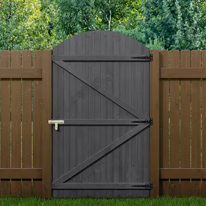 Grey Semi Braced Arch Top Strong Wooden Garden Gate with Latch H 180cm x W 105cm