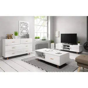 Katelin 4 Drawer 125Cm W Solid Wood Chest Of Drawers White Matte/White Gloss