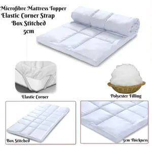 Microfibre Mattress Topper 2"/5cm Luxury Mattress Cover Protector Elastic Corner Box Stitched Deep Fitted Mattress Topper (5cm)