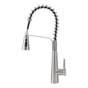 Pre-rinse Pull Down Kitchen Faucet Silver 304 Stainless Steel and Brass