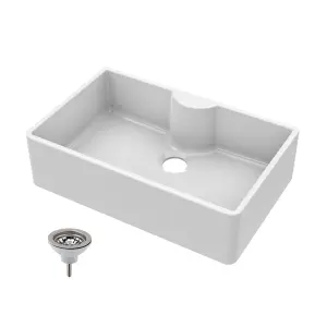 795mm - Single Bowl Fireclay Butler Kitchen Sink -  Tap Ledge  & Strainer Waste