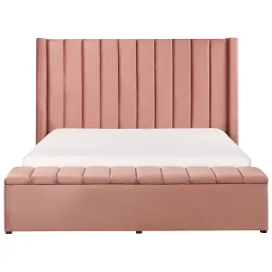 Velvet EU King Size Bed with Storage Bench Pink NOYERS