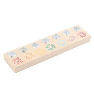 Something Different Energy Seven Chakra Wood Candle Holder Beige (One Size)