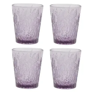 Set of 4 Vintage Luxury Lavender Embossed Drinking Glass Tumblers