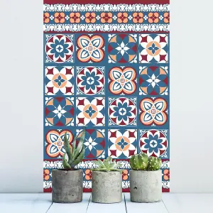 Walplus Red & Blue Talavera Tile Stickers PVC