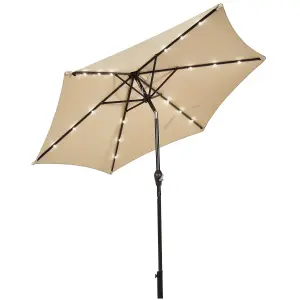 Costway 2.7M Outdoor Parasol 18 Solar Power LED Lights Patio Umbrella with Tilt Crank Handle Beige