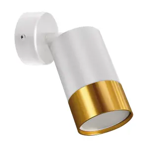 CGC PUZON White & Gold GU10 Adjustable Single GU10 Spotlight Wall or Ceiling Light