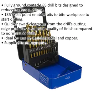 19 Piece HSS Drill Bit Set with Split Point Tips - Precision Sizes from 1mm to 10mm