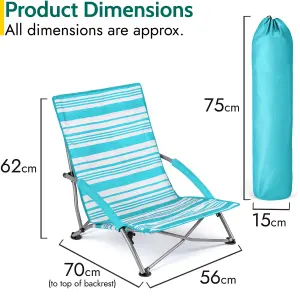 Low Beach Chair Folding Outdoor Camping Garden Festival Lightweight Lounger Seat - Blue Stripe