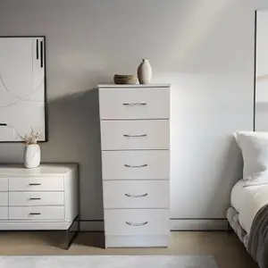 Tall chest of 5 drawers White Bedroom furniture