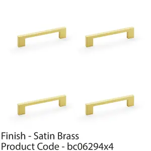 4 PACK - Slim Square Bar Pull Handle - Satin Brass - 128mm Centres SOLID BRASS Drawer