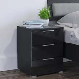 Machias 3 Drawer Bedside Table High-Gloss Black