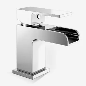 Nes Home Ozone Waterfall Brass Chrome Modern Cloakroom And Bath Filler Mixer Tap With Free Waste