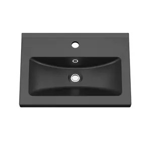 GoodHome Nira slim Matt Black Rectangular Vanity Basin (W)60.4cm