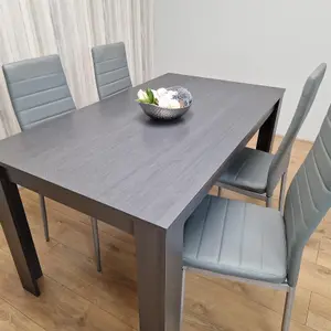 Dining Table and 4 Chairs  Black Dark Grey 4 Grey Velvet Chairs Wood Dining Set Furniture