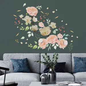 Walplus White Magnolia With Pink Watercolour Flowers Wall Stickers Mural Decal