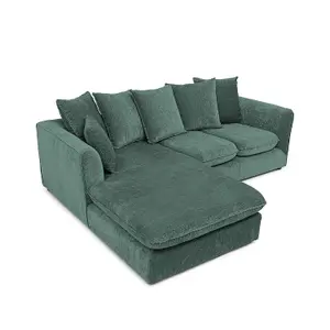 Lucas Water Repellent Velvet Chenille Left Facing Corner Sofa in Jungle Green