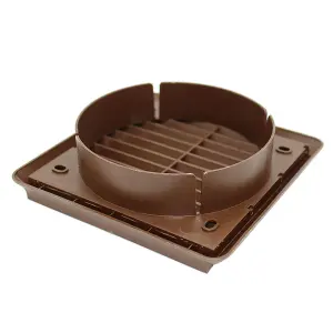 Kair Brown Louvred Grille 155mm External Dimension with Round 125mm - 5 inch Rear Spigot - Wall Ducting Air Vent