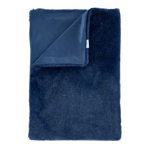 Catherine Lansfield Cosy Glamour Fur 130x170 cm Blanket Throw Navy Blue