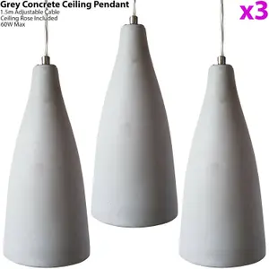 3x Concrete Ceiling Pendant Light 240V Retro Grey Hanging LED Kitchen Lamp Kit