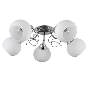 Luminosa Stylized Flush Ceiling Light Chrome, White 5 Light  with White Shade, E27