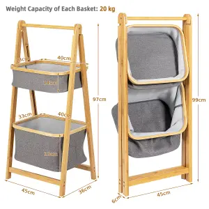 Costway 2-tier Bamboo Laundry Hamper Shelf Folding Storage Rack Toy Organizer