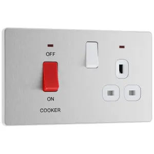 BG Evolve 45A Cooker Control Unit Switch/Socket with LED Brushed Steel