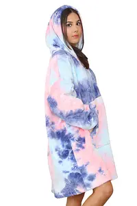 MS9 Women's Oversized Hoodie Wearable Blanket Hoodie Top With Sherpa Lining Pink and Blue