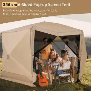 Costway 346 x 305 cm Pop-up Screen House Tent 6-Sided Camping Gazebo Instant Setup Hub Tent with Portable Carrying Bag