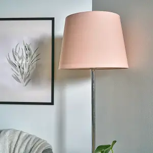 ValueLights Modern Polished Chrome Metal Standard Floor Lamp With Pink Tapered Shade - Includes 6w LED Bulb 3000K Warm White