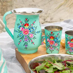 BillyCan - Picnic Jug Set - 300ml - Mint Pansy Jug - Multicolour - 7pc