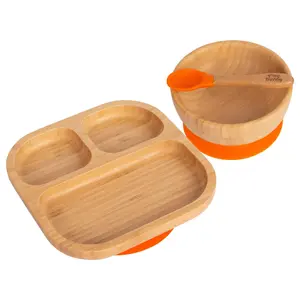 Tiny Dining - Children's Bamboo Suction Dinner Set - Orange